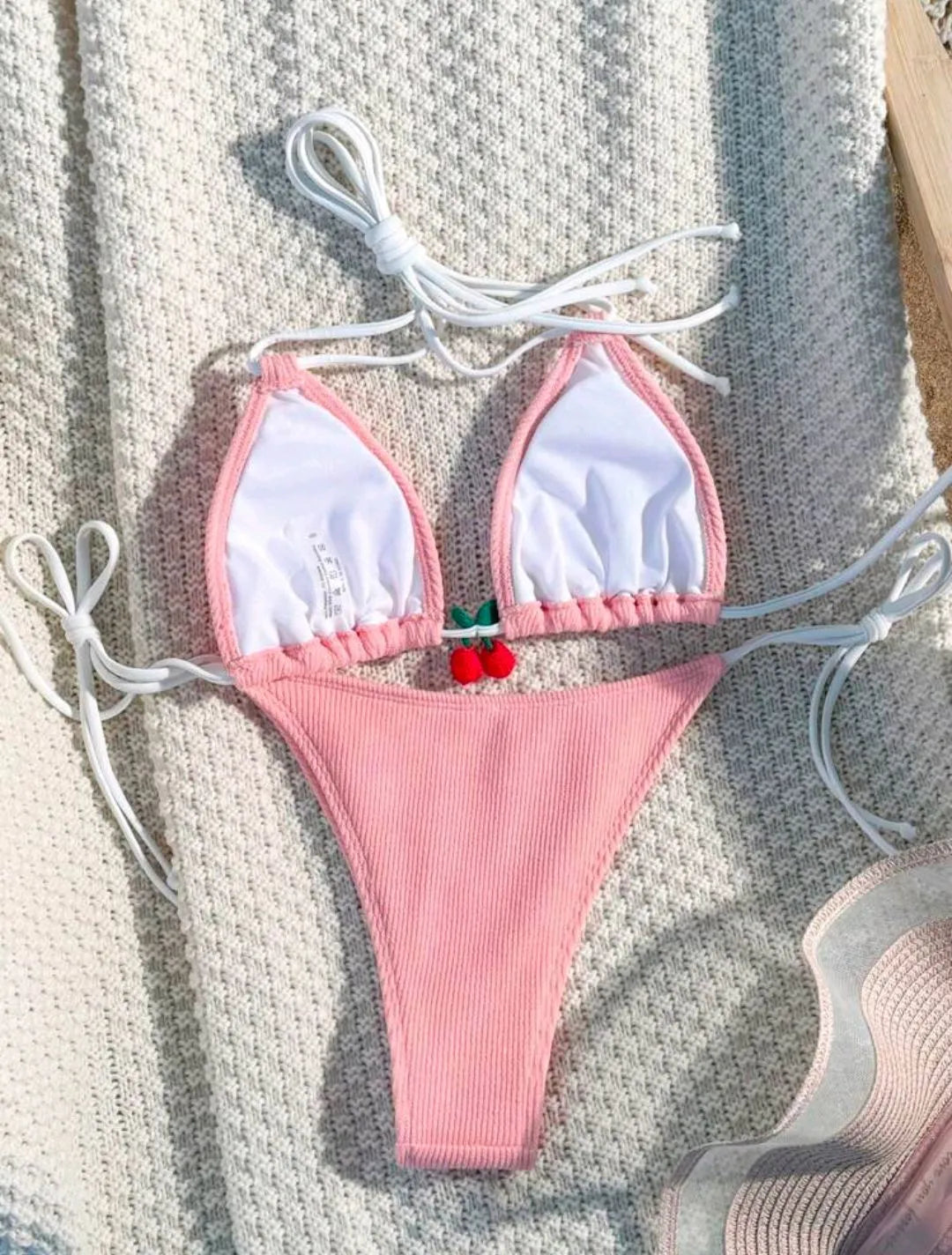 Women's solid colour bikini swimsuit in high elasticity fabric with backless briefs style design