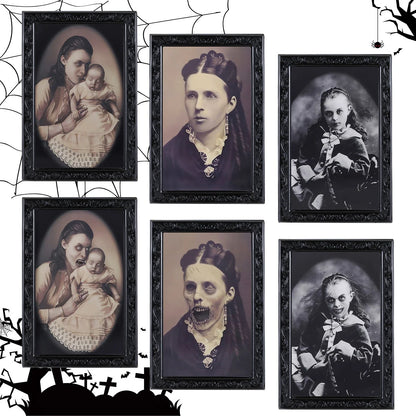 Haunting 3D portrait frame that transforms from normal to ghostly image, perfect for Halloween decor and horror-themed parties