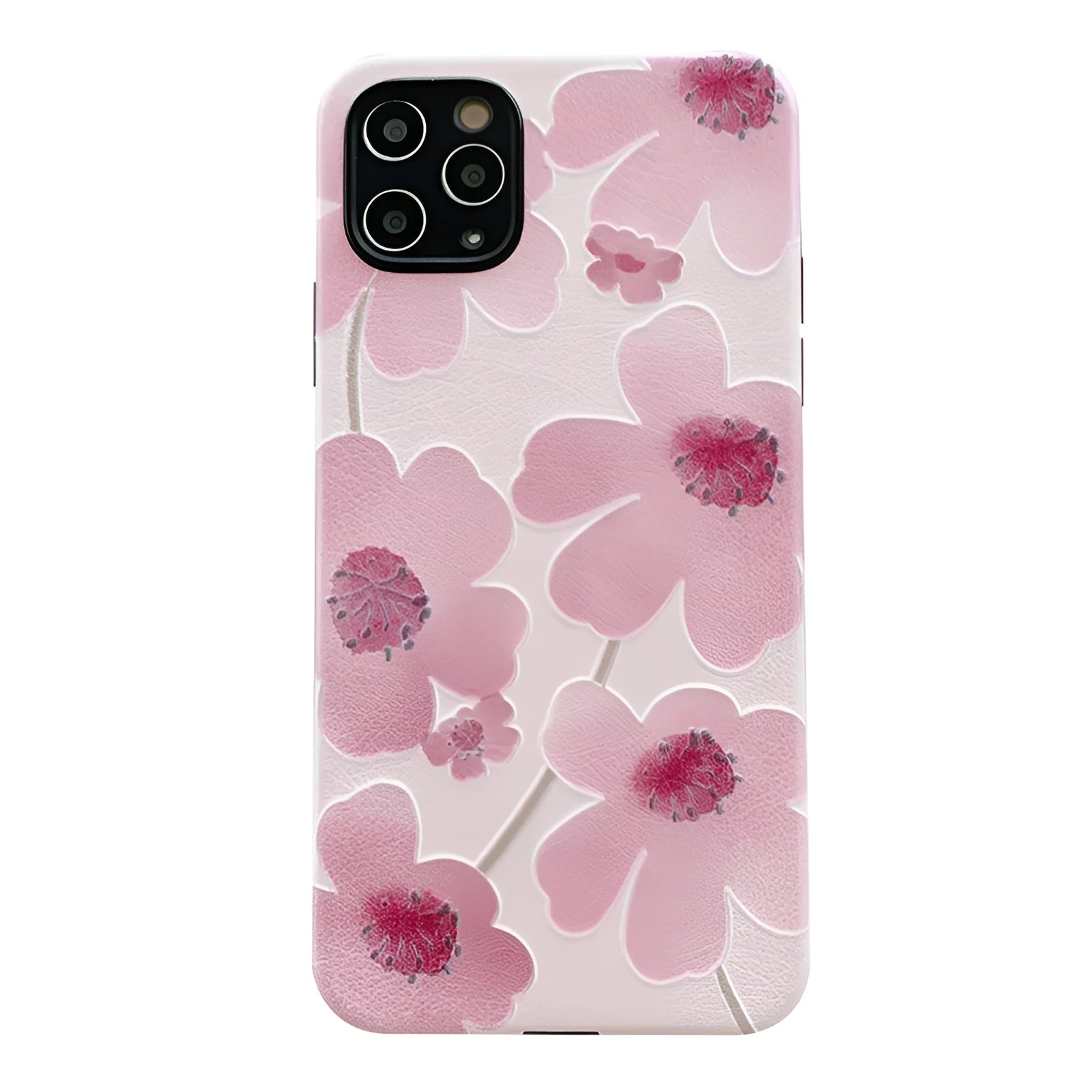Pink soft rubber flower phone case for iPhone with lanyard hole