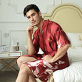 Men's mid-length artificial silk nightgown in cardigan style, black colour, size M-3XL