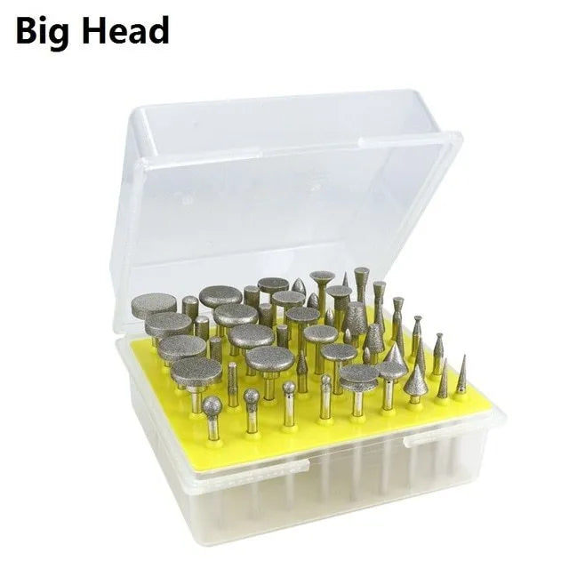 Alloy grinding head set with elliptical cone shape and 3mm shank for glass and stone work