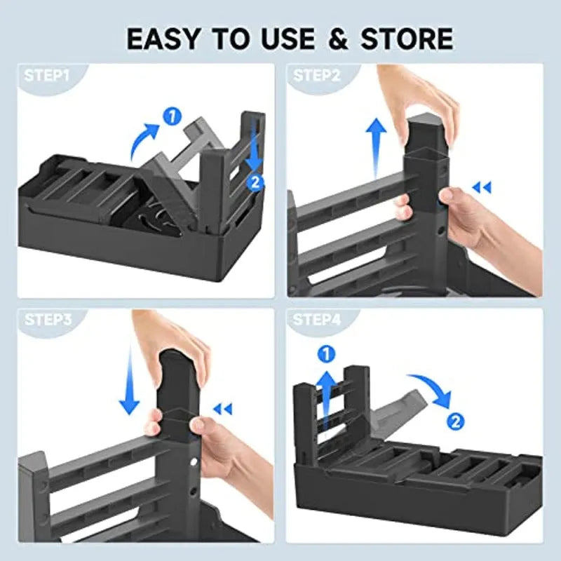 Adjustable elevated dog feeding stand with slow feeder bowl and water bowl on anti-skid legs.