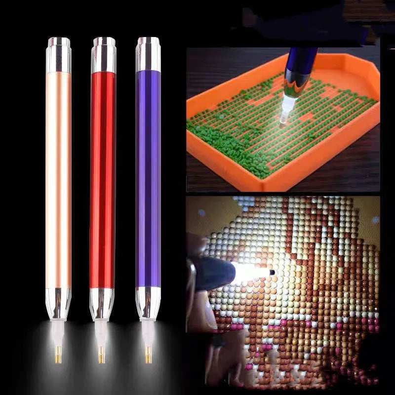 Luminous diamond painting drill pen in aluminum alloy with single-head point tool