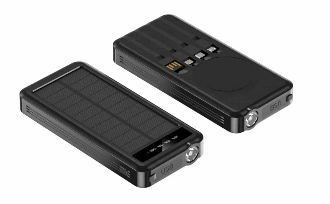 Solar charging unit with cable, 10000mAh waterproof power bank with IP65 shell, lantern and wireless charging