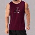 Men's sleeveless polyester vest top with printed graphic, black or dark heather grey, sizes S to XXXXL