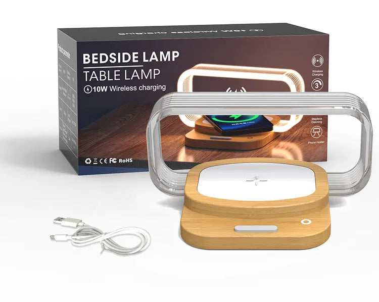 Wooden acrylic small night lamp with wireless charger, 156x105x76mm, USB powered