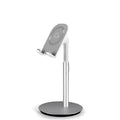 Silver metal computer phone holder desktop stand showing mobile device placement