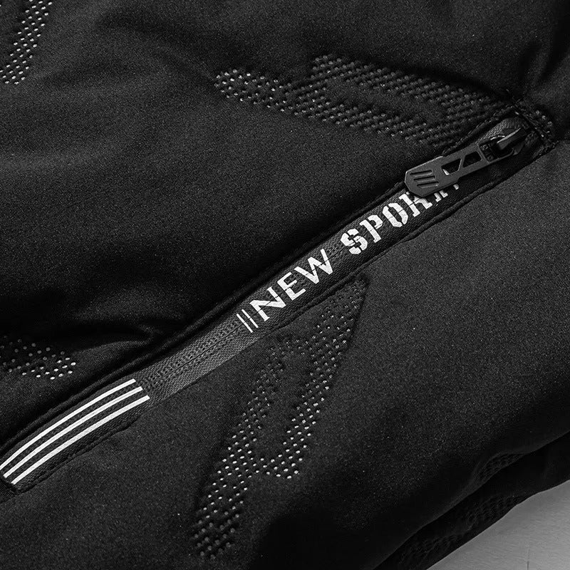 Men's graphene-design winter coat in black, shown front view, with thickened fleece and long sleeves