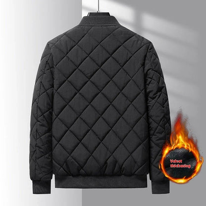 Warm insulated winter jacket with stylish rhombic design, available in khaki and black colors