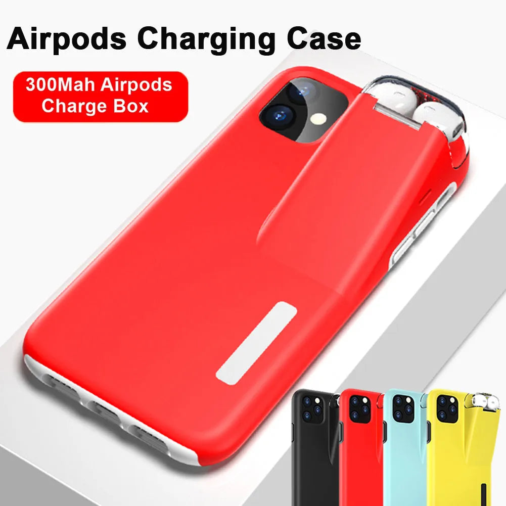 Black 2-in-1 iPhone case with integrated AirPods charging case slot on the back.
