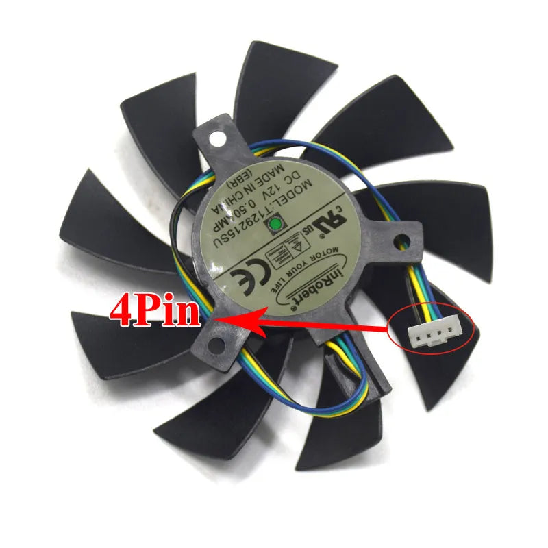 Black 85mm PC cooling fan with 4-pin power connector for graphics card and case ventilation