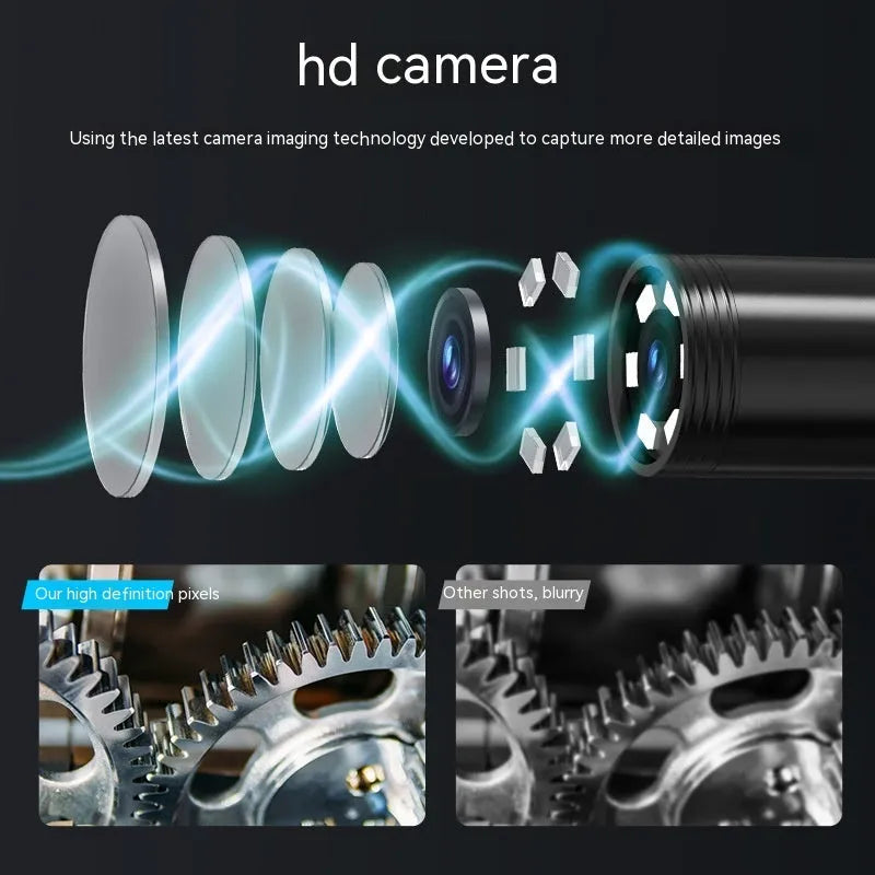 Waterproof HD inspection endoscope camera with 8mm diameter probe on a coiled black cable.