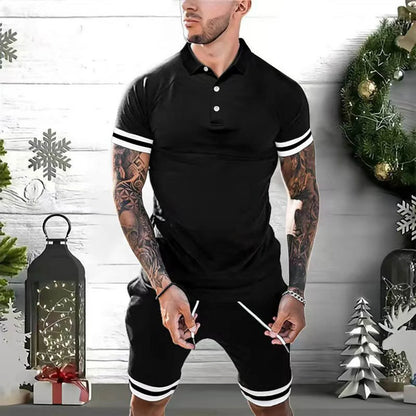 Men's 2-piece casual polo outfit in various colors and sizes, featuring a polo shirt and matching shorts for versatile styling