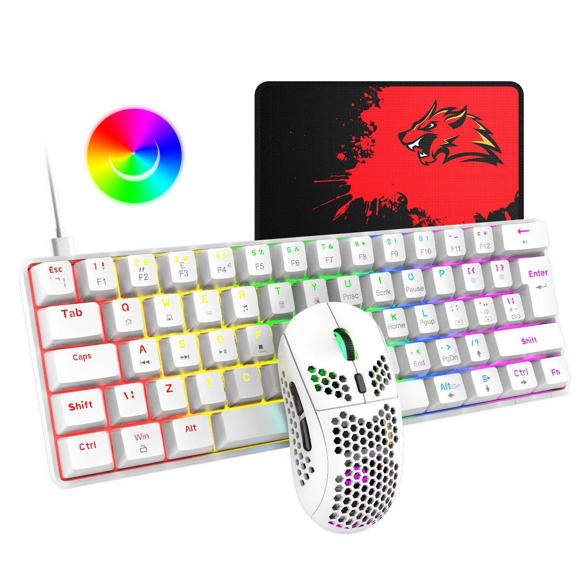 Wired gaming keyboard and mouse set with USB connection and multimedia keys for tablet notebook use