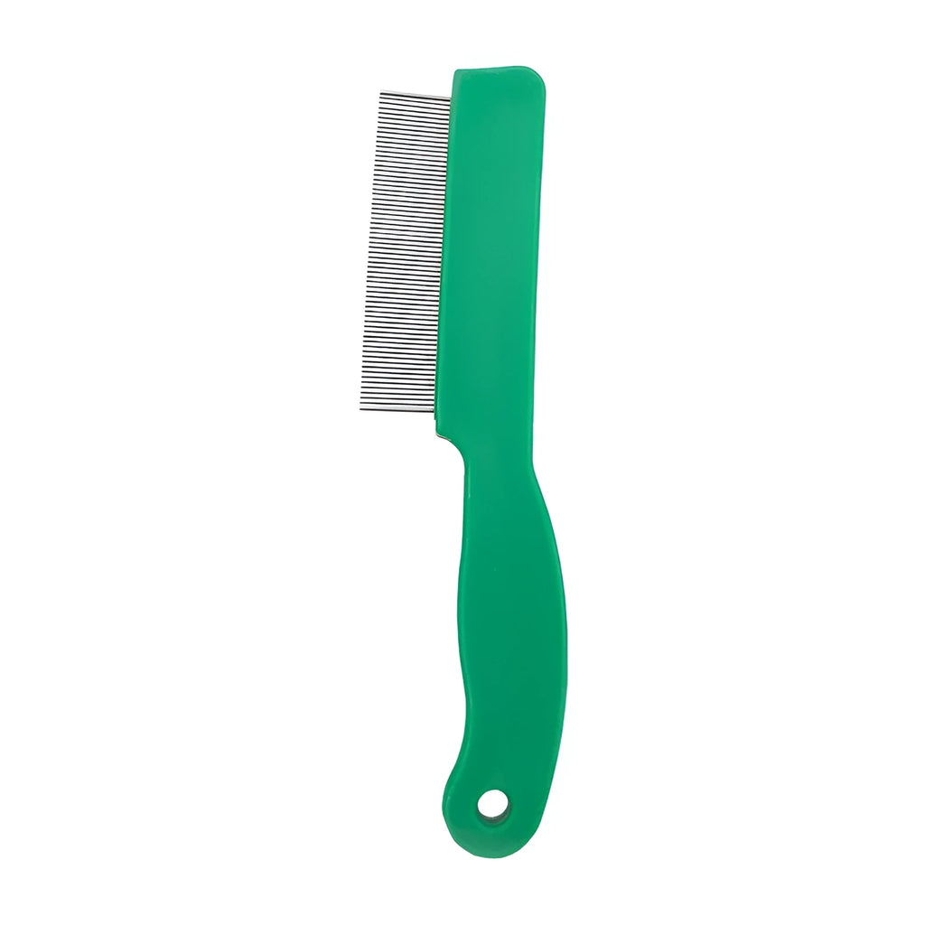 Green plastic handle stainless steel pet flea comb for dog and cat grooming