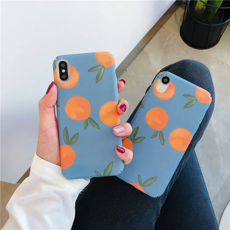 Orange retro plastic iPhone back cover case with water and blue background design