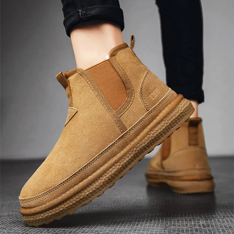 Winter fleece snow boots for men round toe ankle boots artificial PU PVC outsole black colour sleeve style