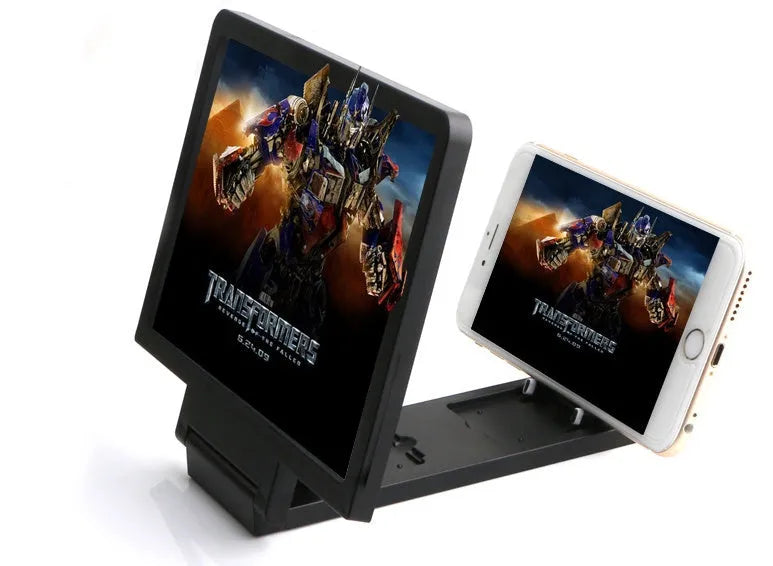 Black screen amplifier magnifier placed against mobile phone showing enlarged display