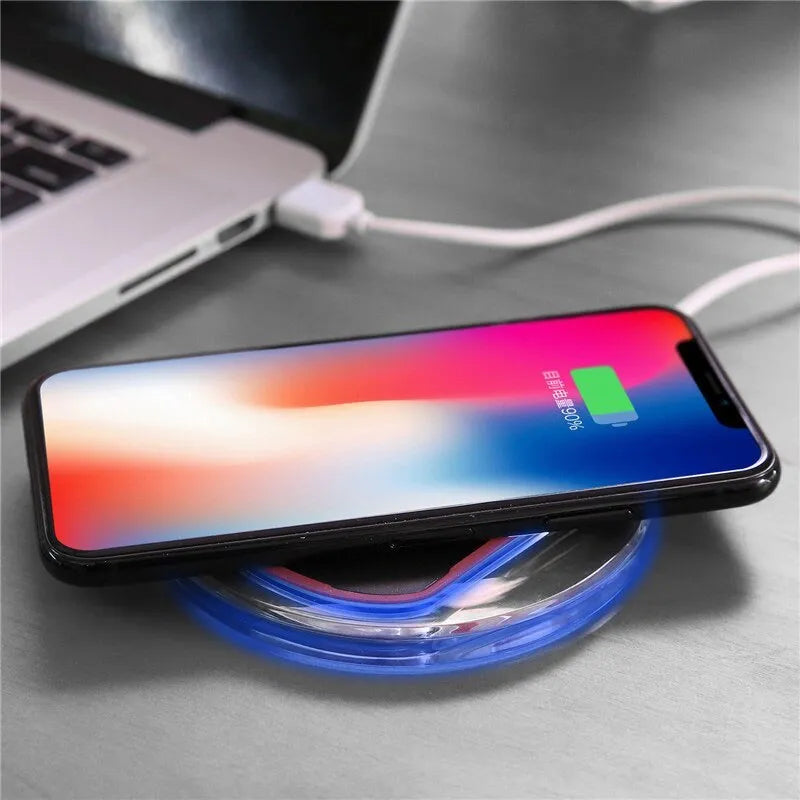 Qi wireless charger 98mm diameter 10mm thick with 50cm cable and indicator light