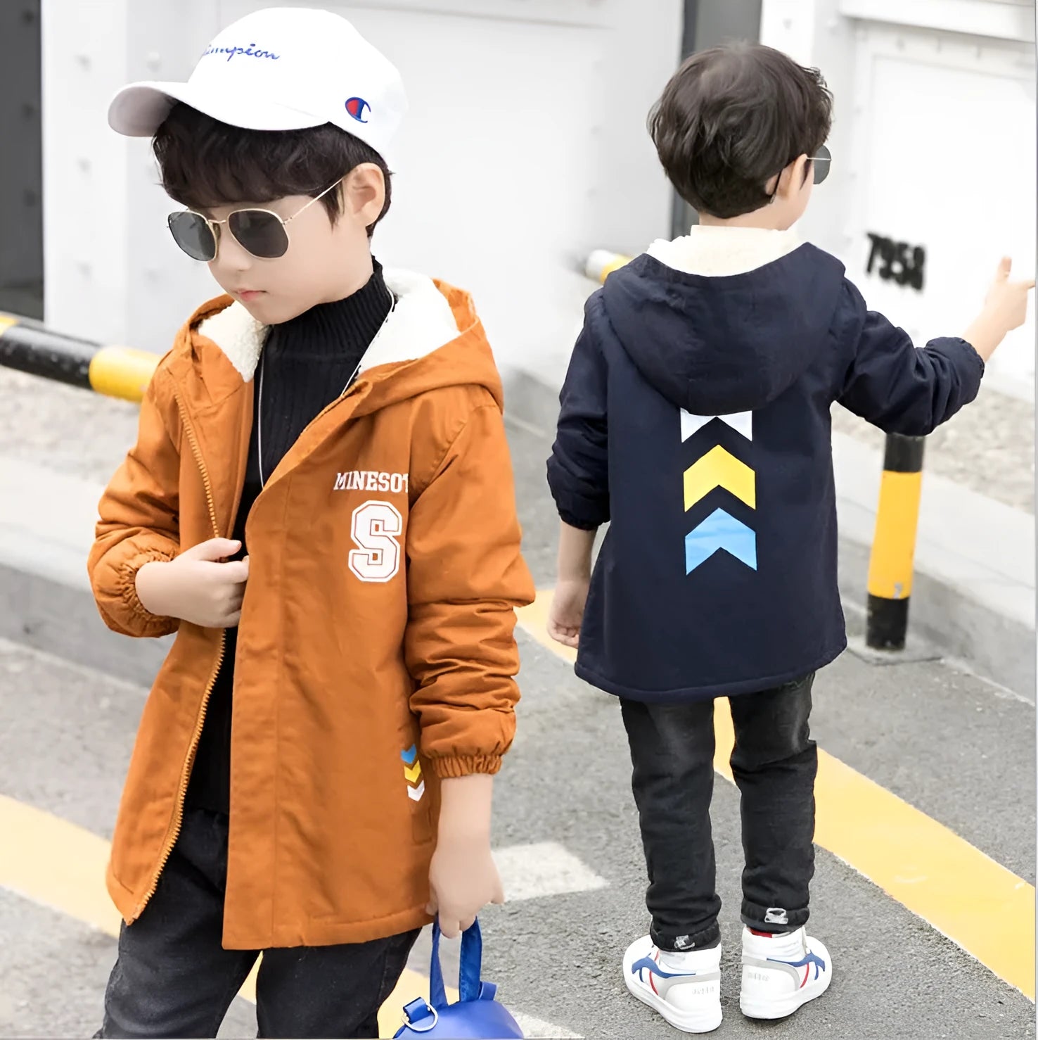 Children's winter jacket plus velvet lining casual windbreaker style for boys sizes 110-160cm