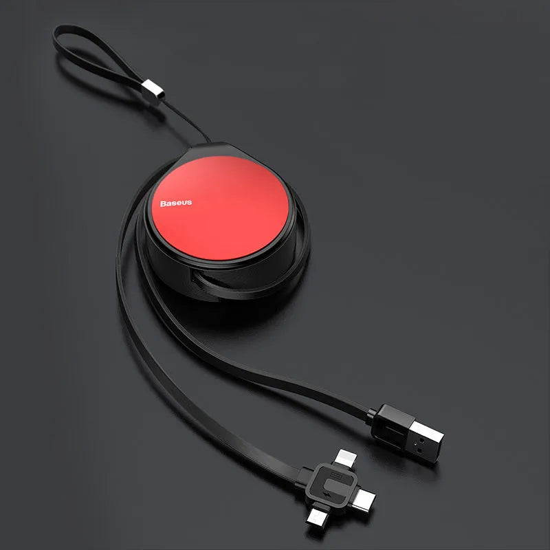 Telescopic three-in-one fast charging data cable extended to 1m length in choice of colours