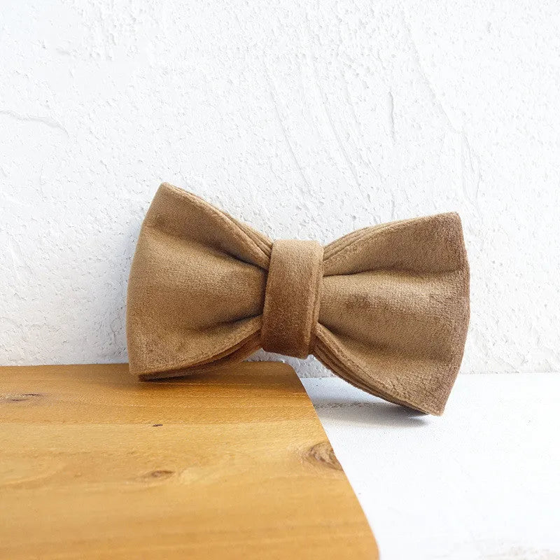 Khaki adjustable dog collar with bow accessory, polyester with metal buckles, sizes XS to XL