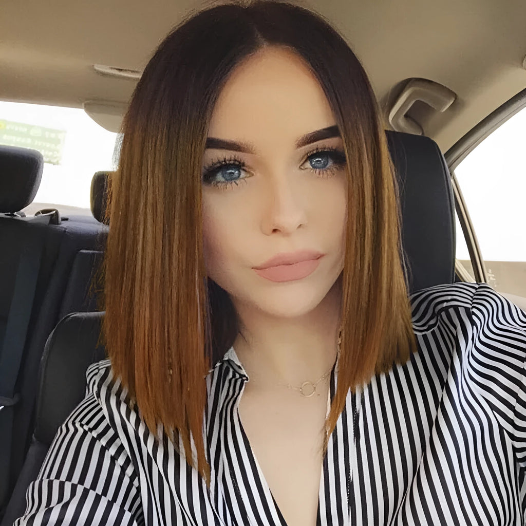 Black brown gradient short ladies wig cover 13 inches 33 cm high temperature silk full mechanism