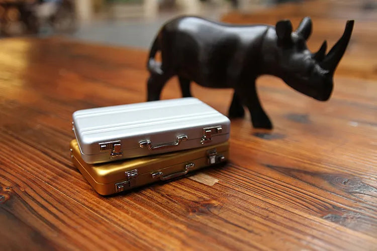 Aluminium mini suitcase business card holder, 9.6x8.2x1.6cm, in golden pink black blue or silvery.