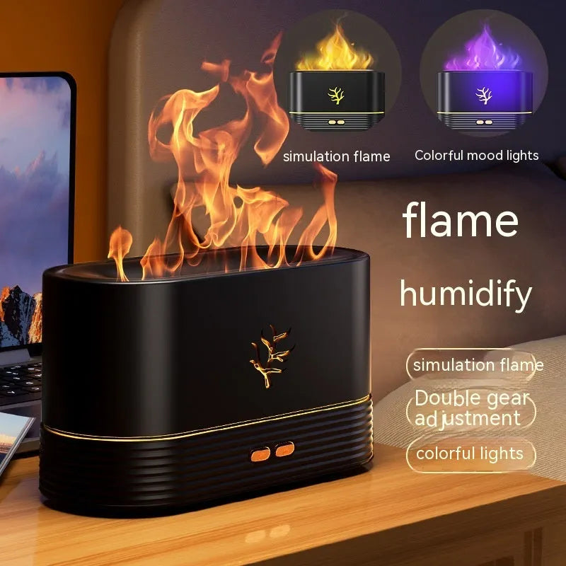Square white or black USB flame humidifier and aroma diffuser with LED fire effect