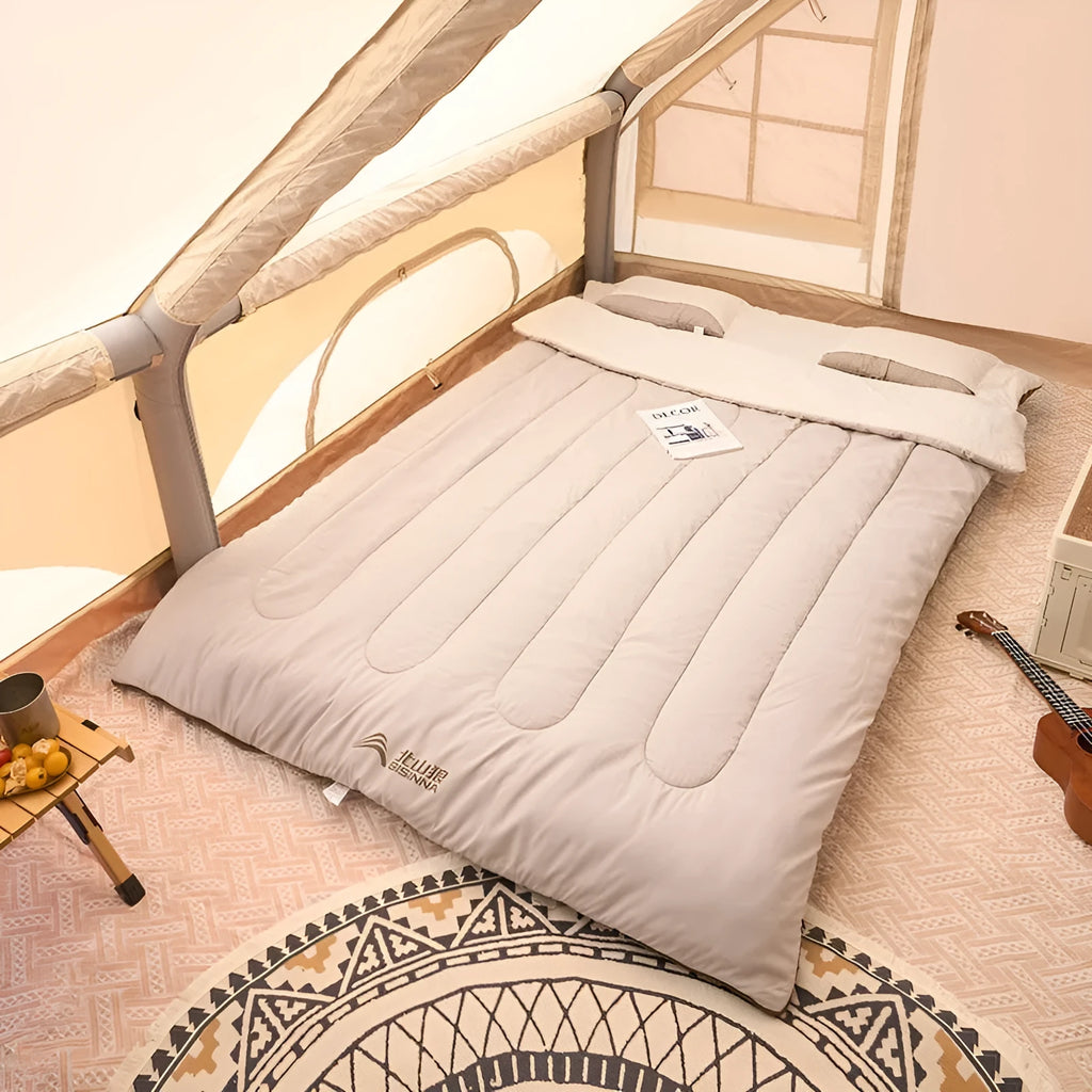 Double sleeping bag in coffee gray with 210T polyester shell and washed cotton lining, 2.6kg or 3.2kg