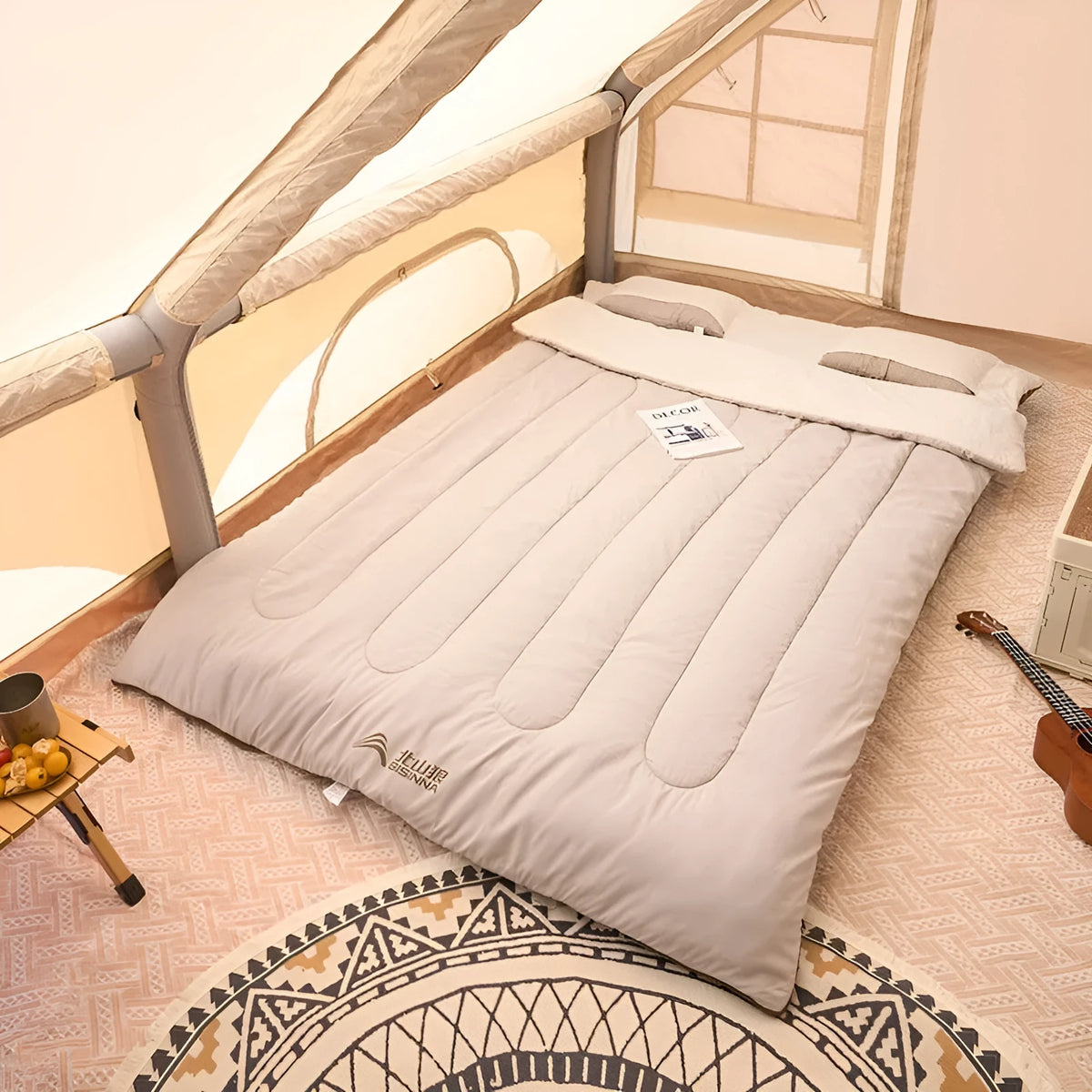 Double sleeping bag in coffee gray with 210T polyester shell and washed cotton lining, 2.6kg or 3.2kg