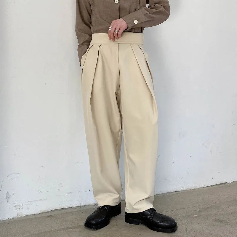 Men's cotton blend high waist straight tube harem trousers in apricot colour for business casual wear