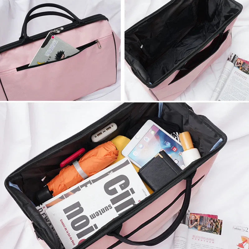 Large capacity striped travel gym bag with single shoulder, slant span, and portable carry, medium 44cm or large 50cm