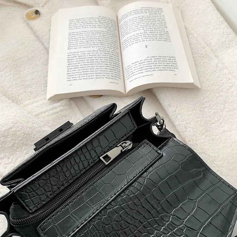 Vintage style crossbody bag in PU material showing dimensions of 20cm wide by 14cm high