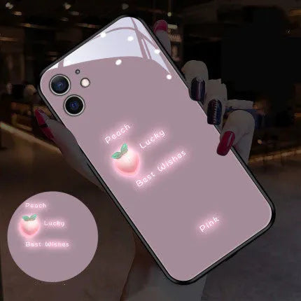 Luminous voice-activated iPhone case with painted daisy and broken flower designs on TPU protective shell