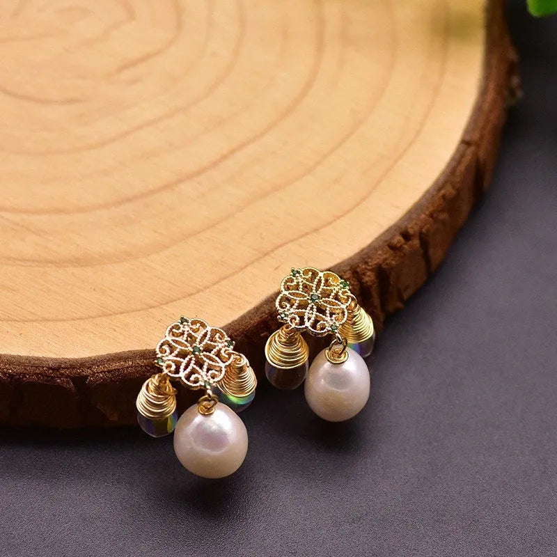 Baroque Edison pearl drop earrings for women, pearl material, no inlay, colour as shown
