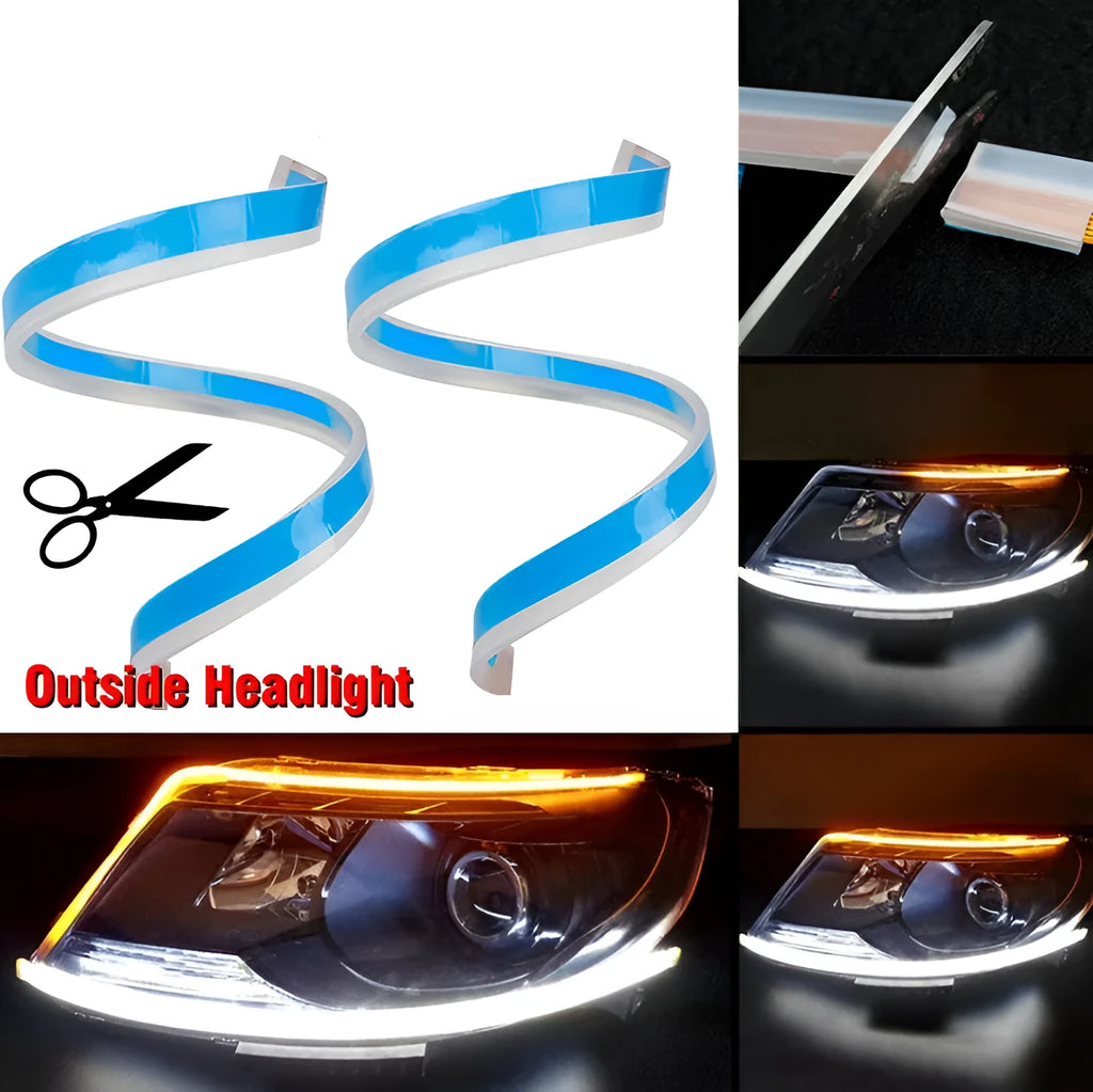 60cm ultra-thin two-colour LED daytime running light strip with light guide for car bumper installation