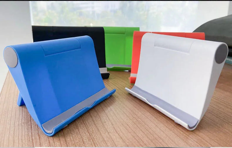 PE folding tablet and phone stand in black with multi-angle adjustment feature