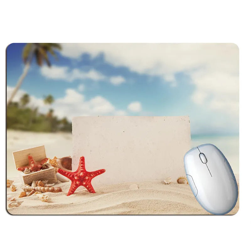 Wishing bottle summer beach holiday wind themed rubber mouse pad showing colourful design
