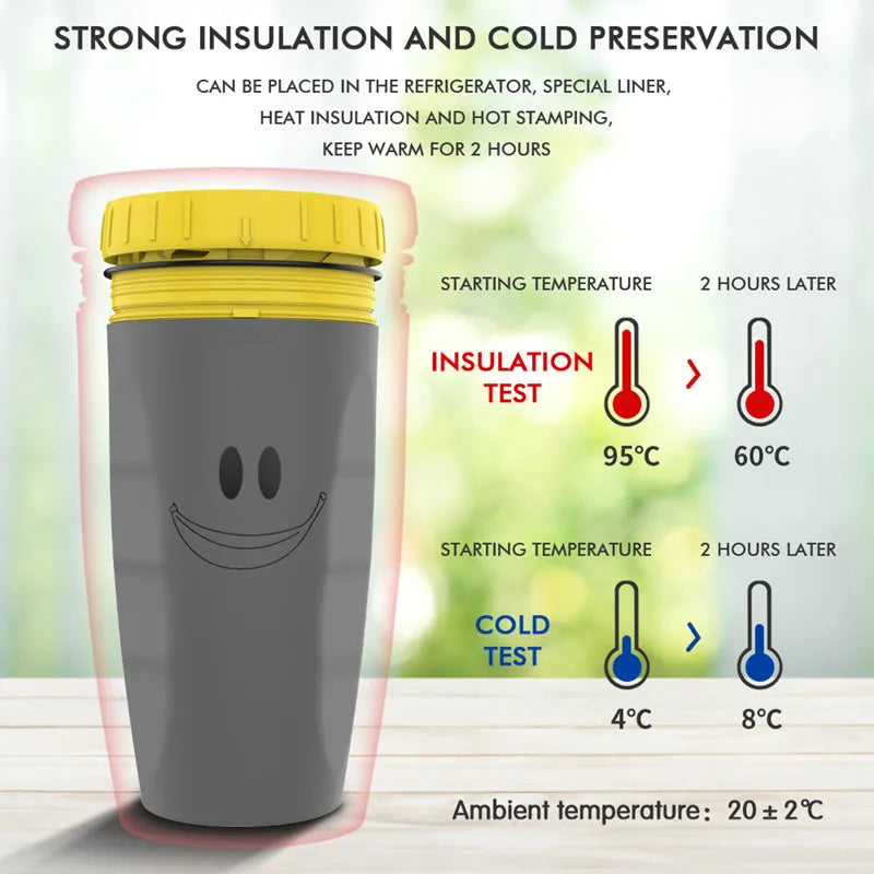 Twist-top silicone seal travel tumbler with double-wall insulation and cartoon patterns