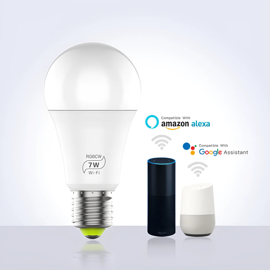 7W smart WiFi LED bulb with voice control for Alexa and Google Home devices