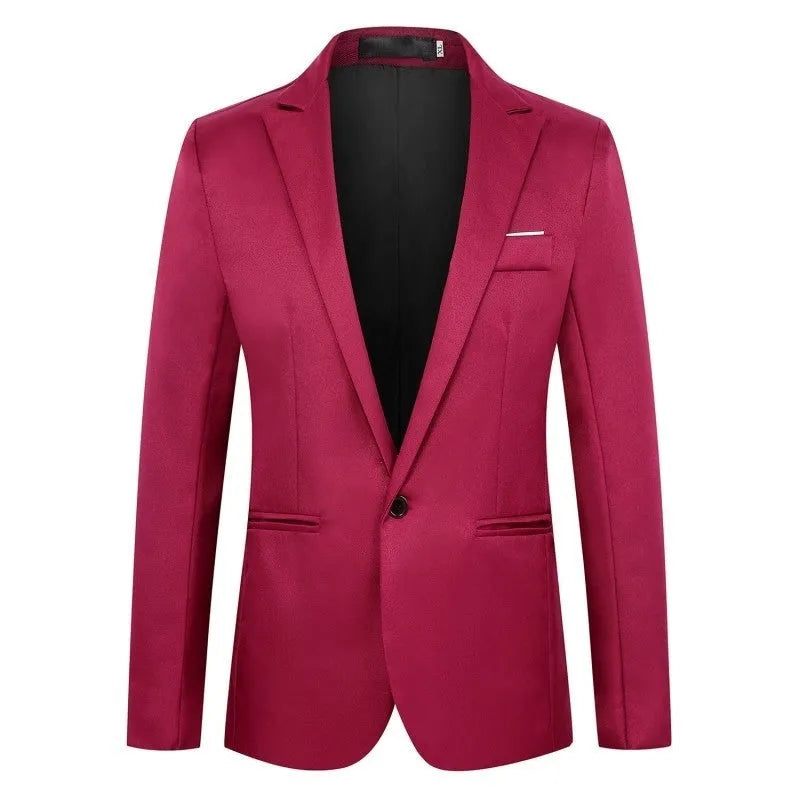 Men's loose-cut acetate fibre wedding suit jacket available in eight colours across seven sizes
