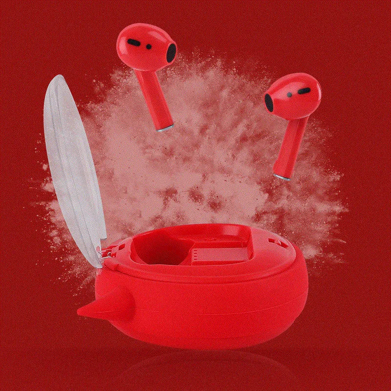 Macaron Red TWS wireless Bluetooth headset with charging case