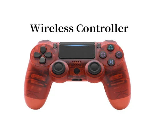 Wireless PlayStation 4 Controller in various color options, including purple, transparent red, grey camouflage, camo blue, and more.