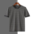 Men's striped short sleeve round neck pure cotton top in gold camel, grey, or black, sizes S to XXXL