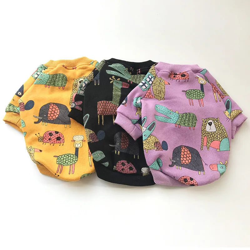 Cotton parent and child matching clothing for cats and dogs in black, purple, or yellow, sizes S to 4XL.