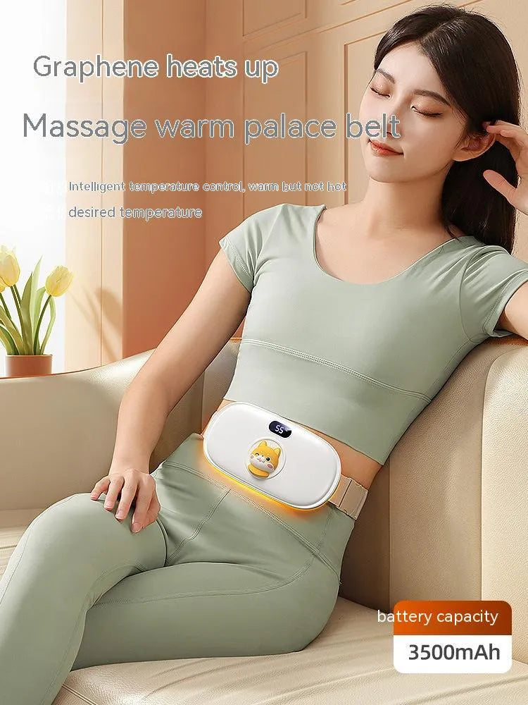 Rechargeable stomach heating pad with 2000mAh battery, adjustable 45-65°C heat, ABS flannel construction in cute cat beige