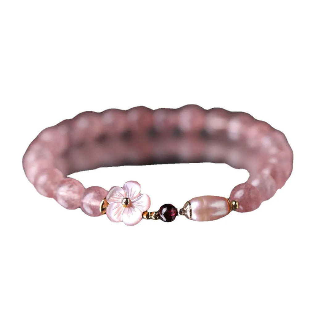 Crystal floral bracelet in strawberry quartz colour with adjustable design for women