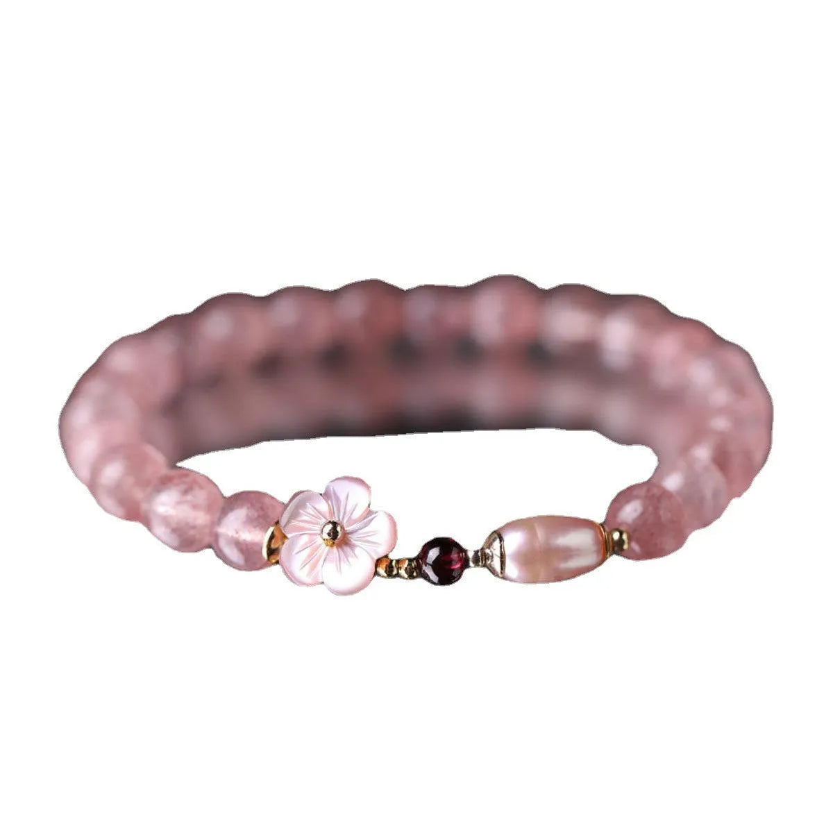Crystal floral bracelet in strawberry quartz colour with adjustable design for women