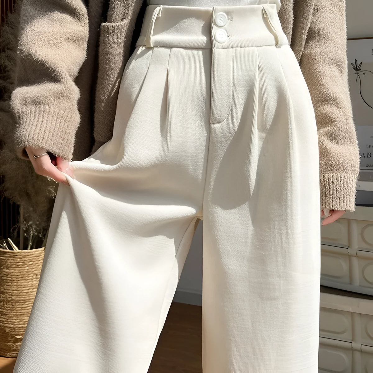 High waist wide leg suit pants in black polyester, straight drooping drape, spring autumn trouser.